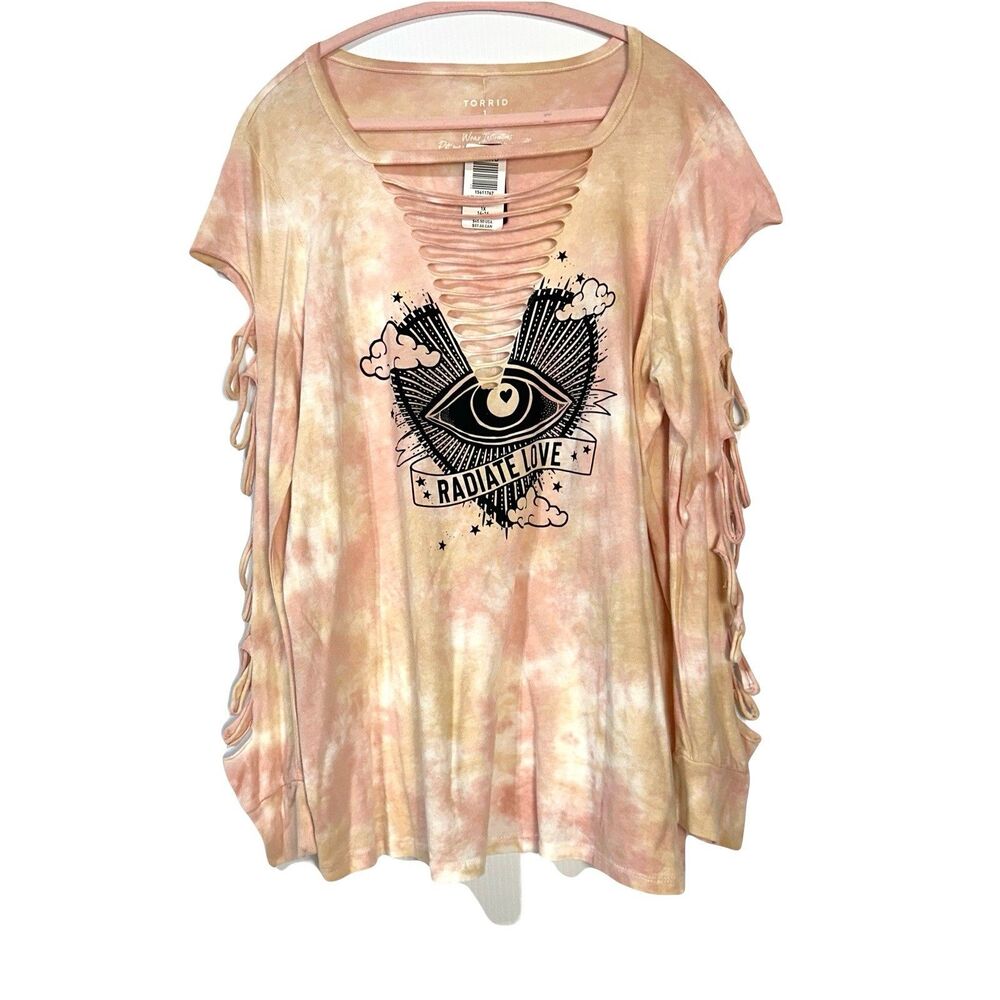 Torrid 1X 14 / 16 Pink Tie Dye Radiate Love Punk Slash Tattoo Tee T Shirt NWT